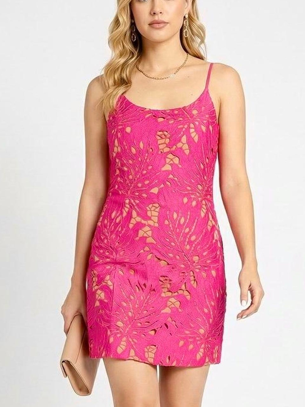 Michael Kors Palm Lace Mini Dress Cerise Pink Fuchsia Size 10